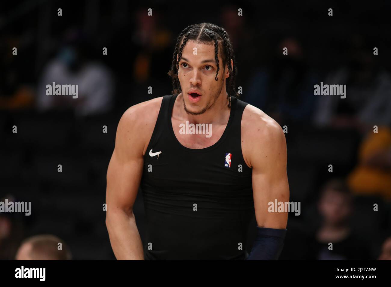 LOS ANGELES, CA - APRIL 03: Denver Nuggets forward Aaron Gordon (50) before  the Denver Nuggets vs Los Angeles Lakers game on April 03, 2022, at Crypto.com  Arena in Los Angeles, CA. (