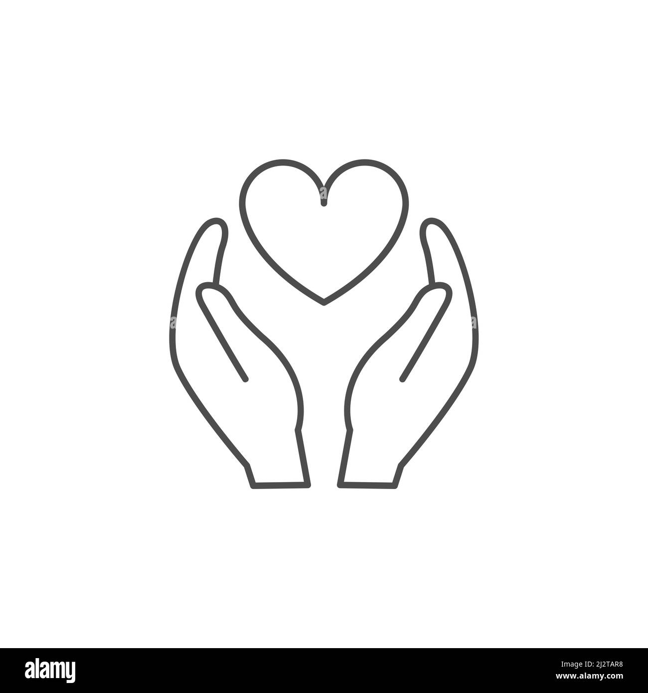 Hands hold heart care line icon. Save life health patient human vector outline symbol Stock Vector