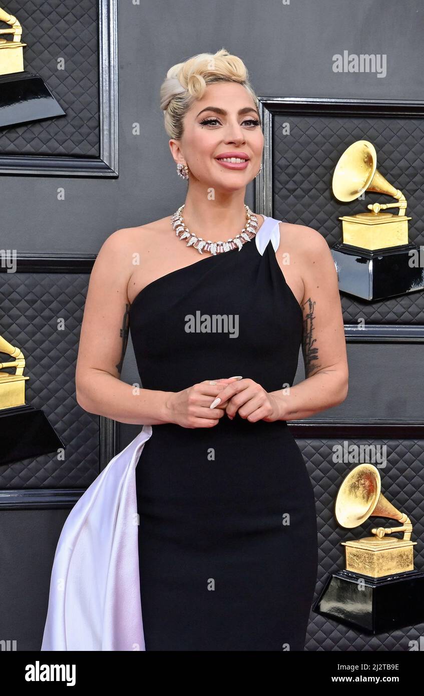 Las Vegas, United States. 03rd Apr, 2022. Lady Gaga arrives for the 64th annual Grammy Awards at the MGM Grand Garden Arena in Las Vegas, Nevada on Sunday, April 3, 2022. Photo by Jim Ruymen/UPI Credit: UPI/Alamy Live News Stock Photo