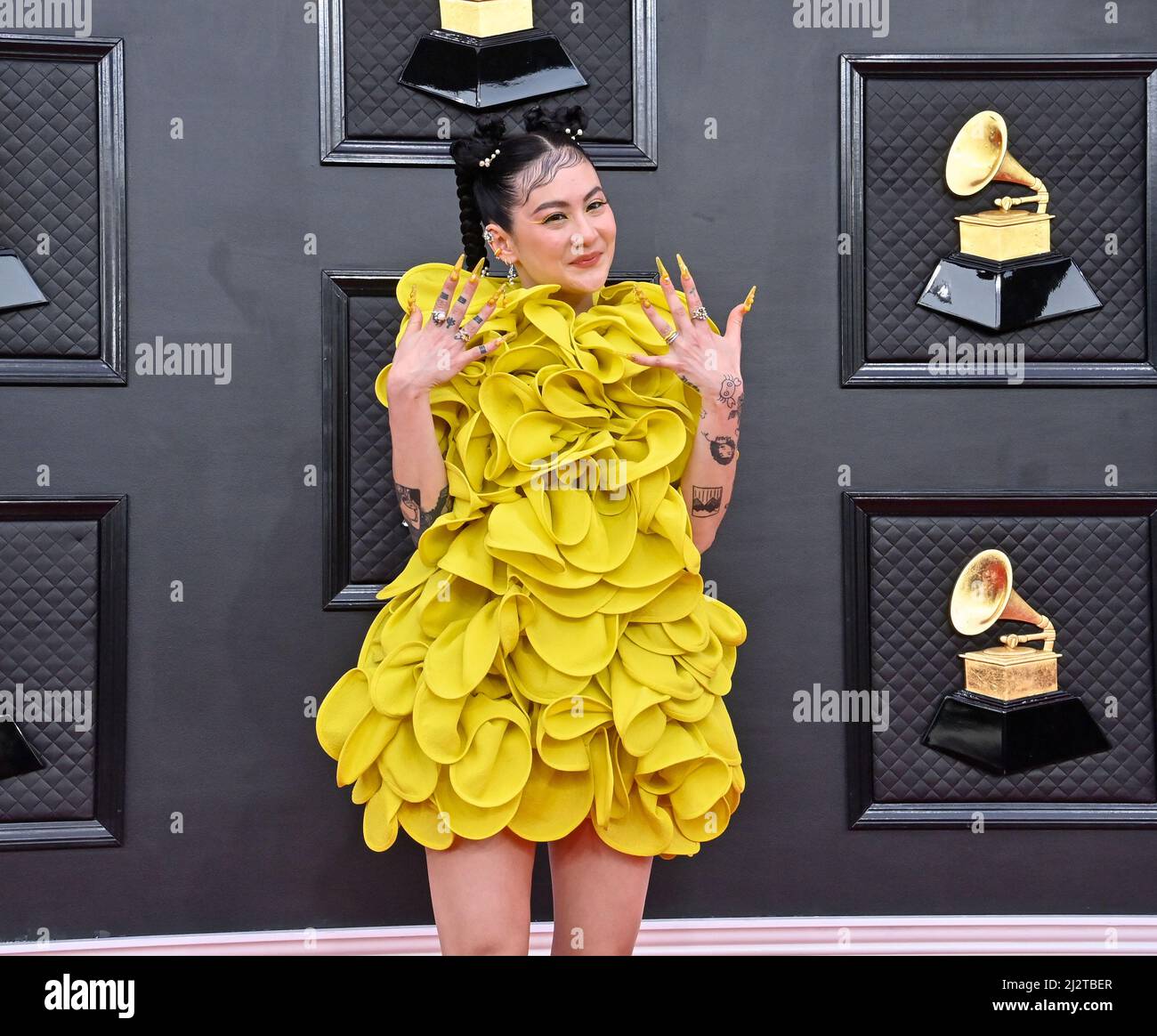 Las Vegas, United States. 03rd Apr, 2022. Michelle Zauner arrives for the 64th annual Grammy Awards at the MGM Grand Garden Arena in Las Vegas, Nevada on Sunday, April 3, 2022. Photo by Jim Ruymen/UPI Credit: UPI/Alamy Live News Stock Photo