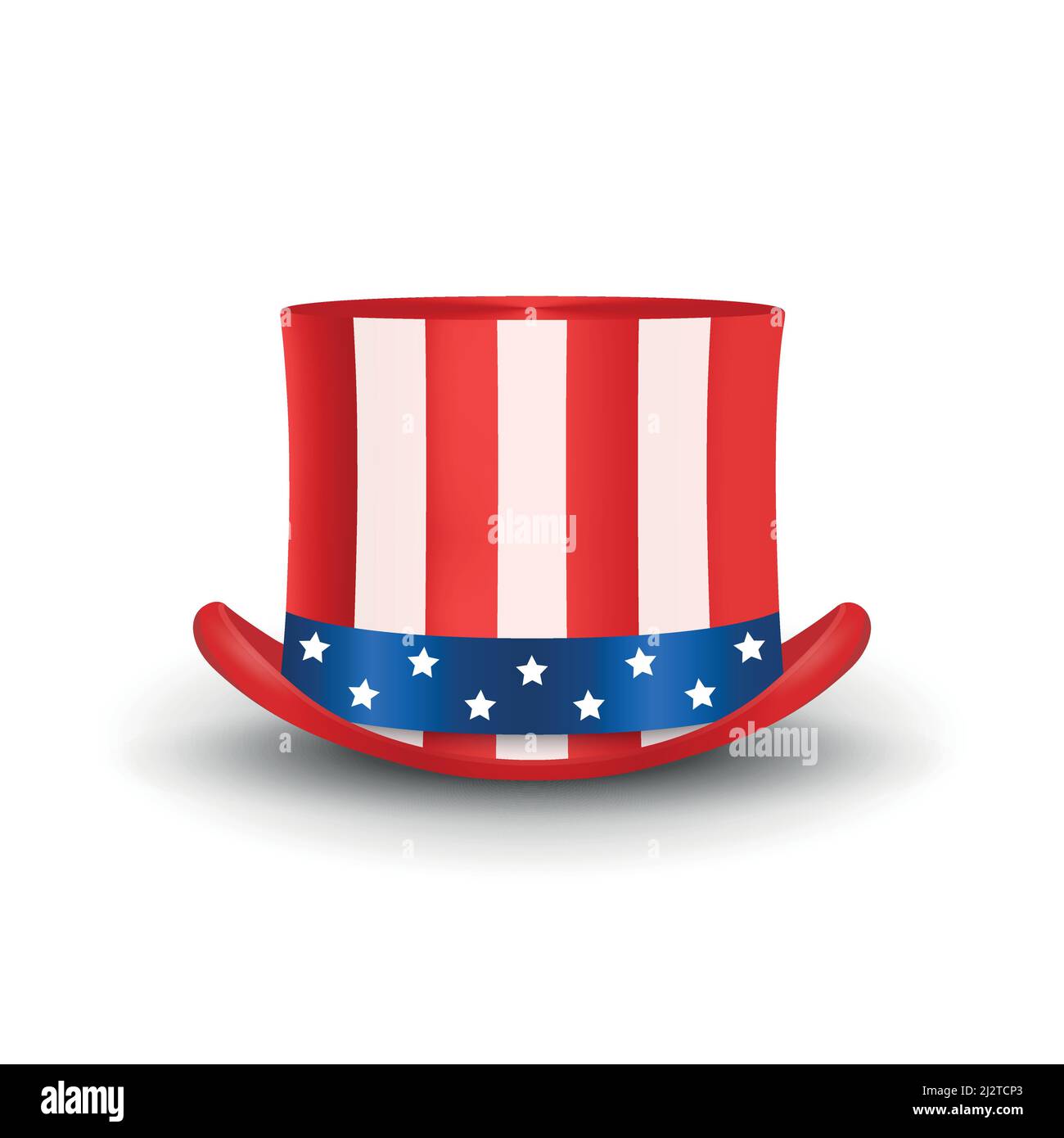 Vector 3d Realistic Retro, Vintage Top Hat with USA Flag Colors Isolated on White. Cylinder with American Design. Top Hat, Gentlemans Hat Icon. Labor Stock Vector