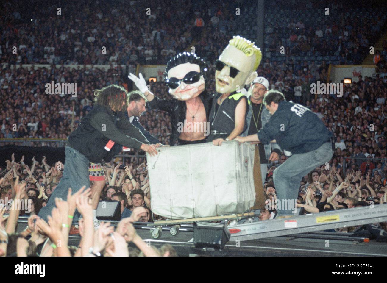 U2 in concert, Zoo TV Tour, Wembley Stadium. 11th August 1993. Stock Photo