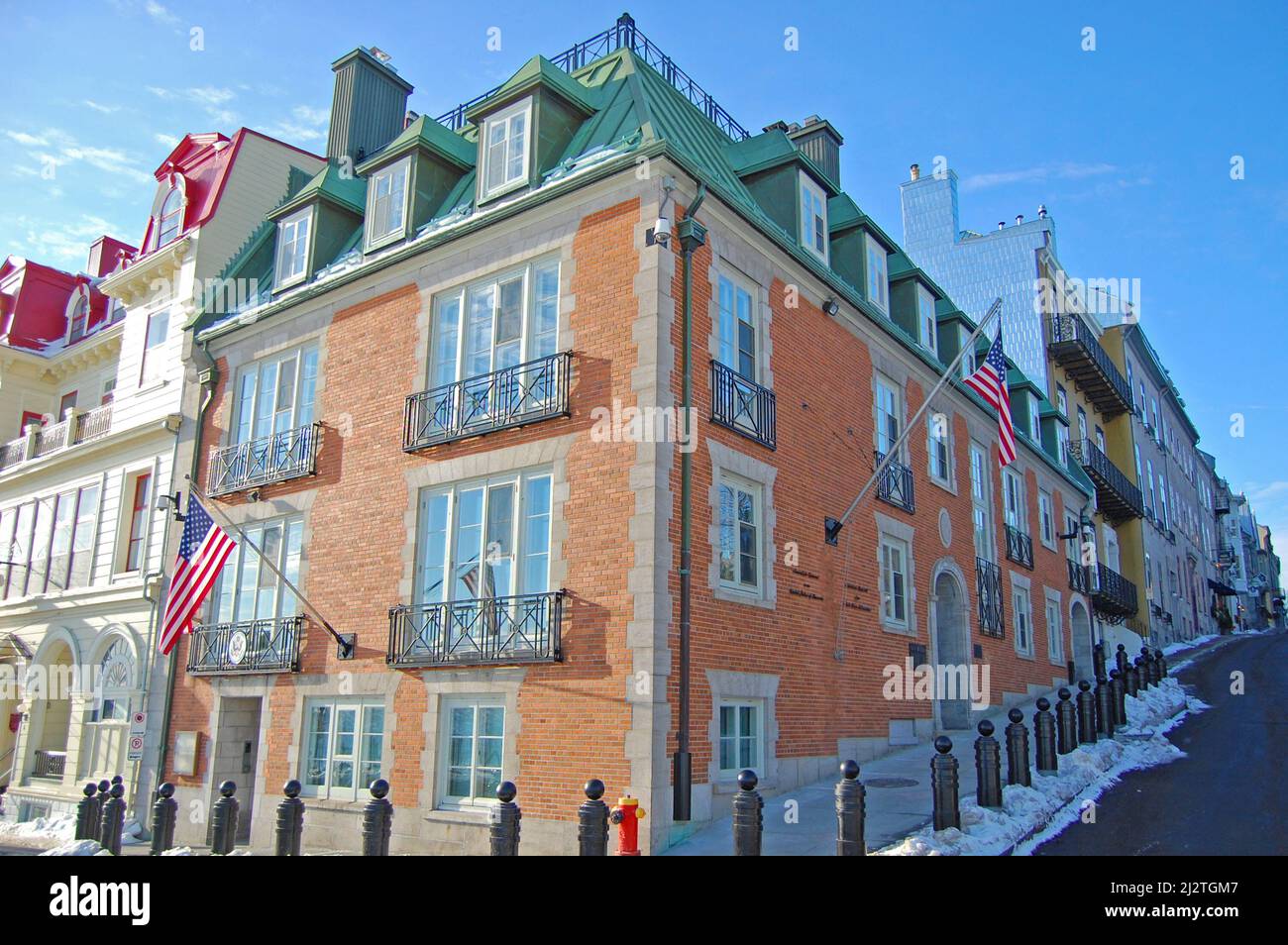 Consulate General of the United States of America in Old Quebec City, Quebec QC, Canada. Historic District of Quebec City is UNESCO World Heritage Sit Stock Photo