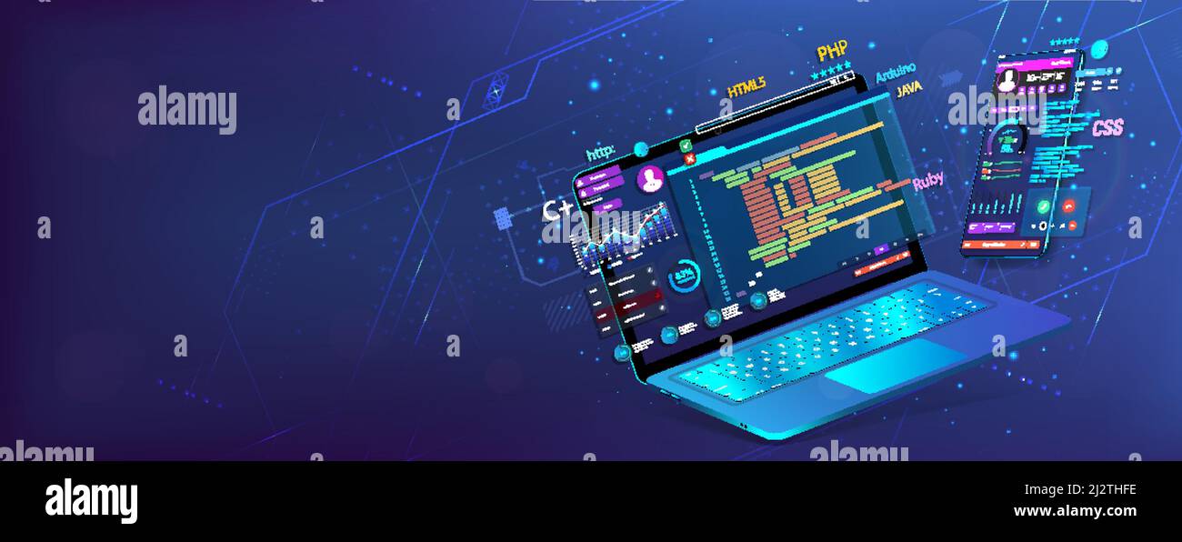 Banner Software UI and development for different devices Stock Vector ...