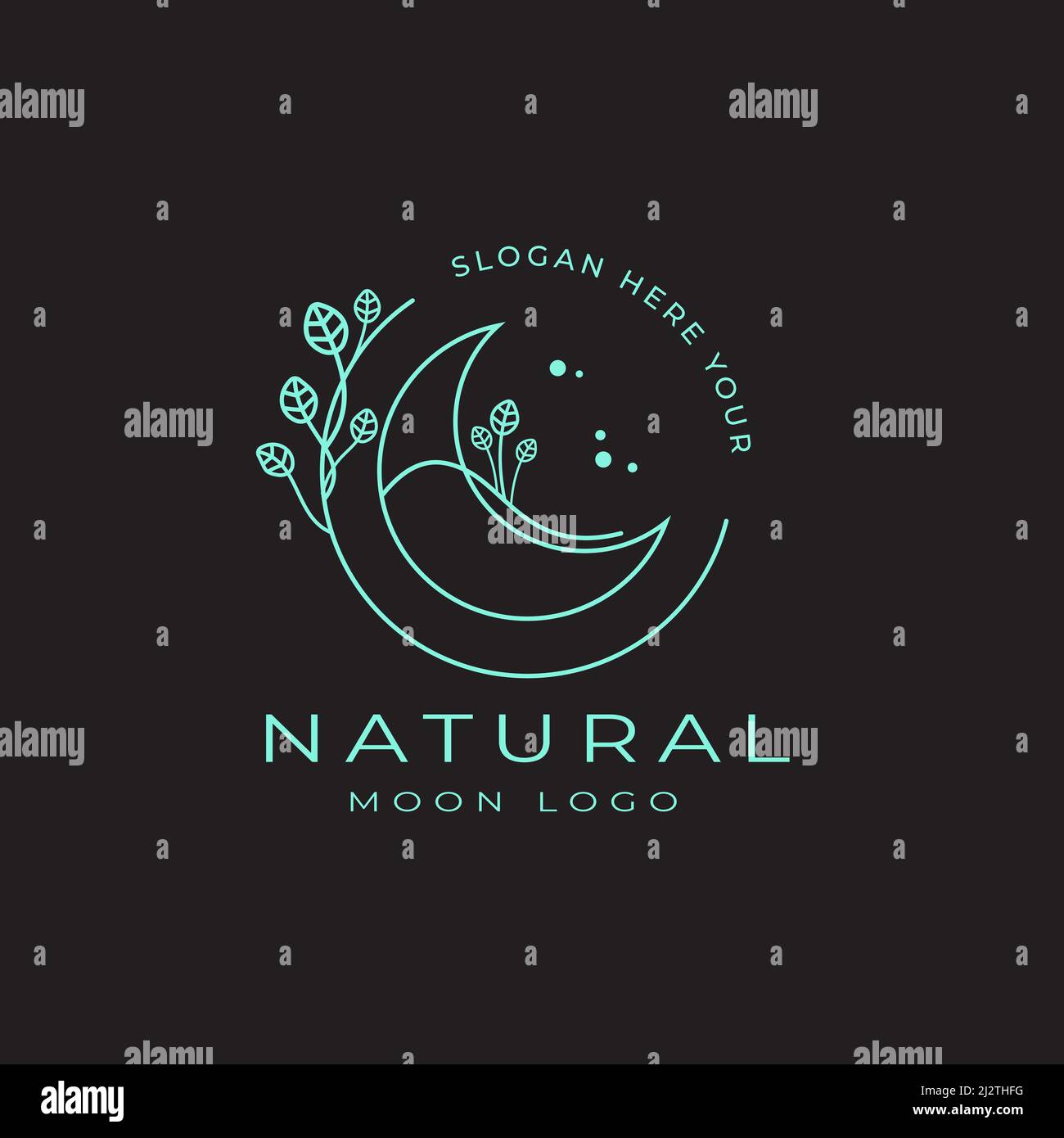 Elegant crescent moon illustration and floral logo design line icon vector in luxury linear style Stock Vector