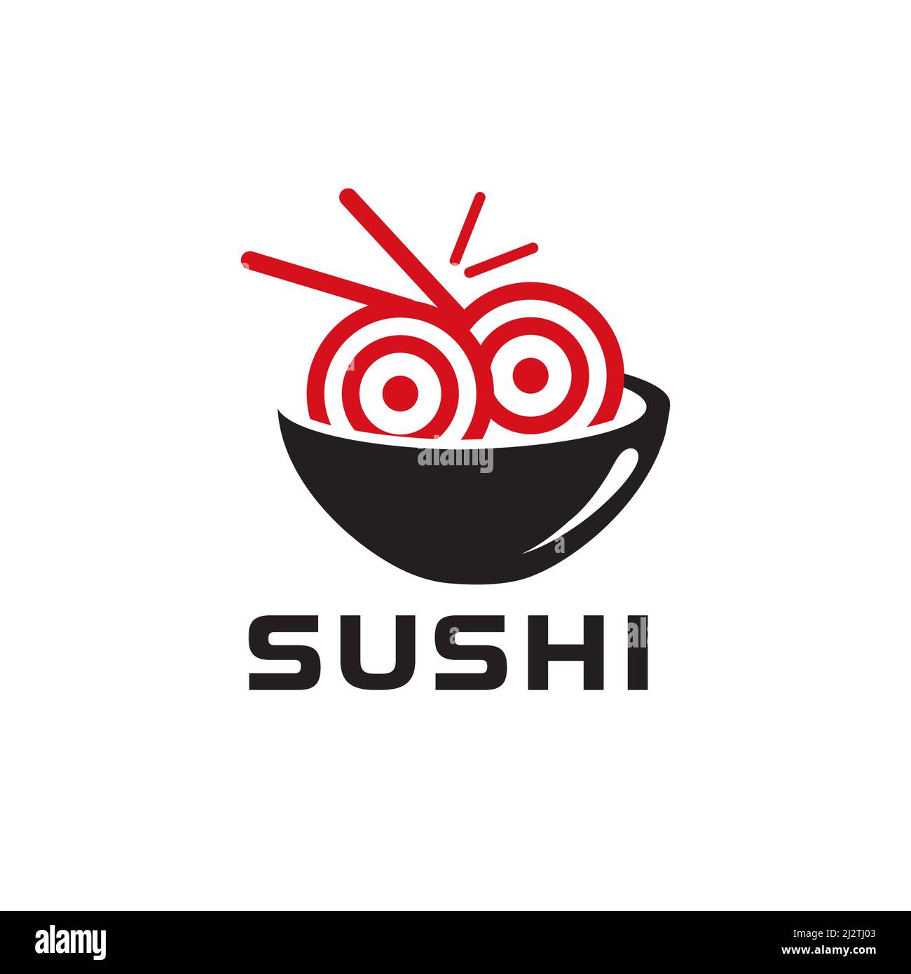Sushi logo in a bowl Chopsticks Swoosh Bowl Oriental Japan Cuisine, Japanese Sushi Seafood logo design inspiration Stock Vector