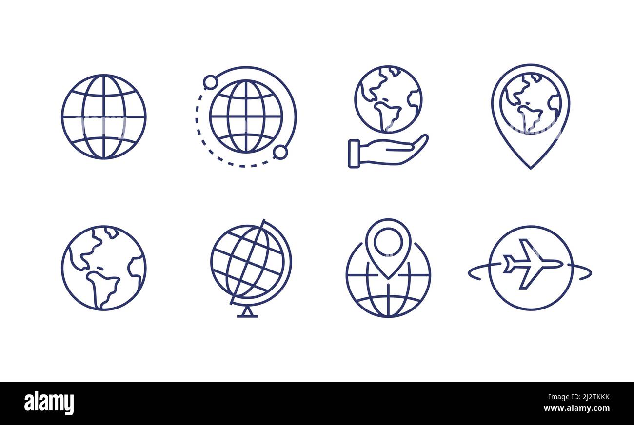 World globe line icon. Vector Earth global country map planet line icon ...