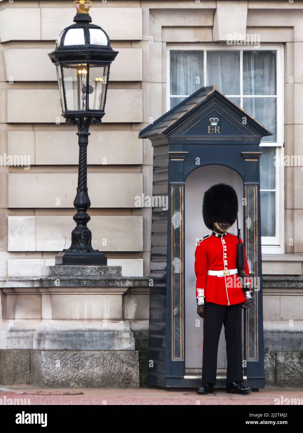 The Queen's Guard on duty at Buckingham Palace in London, England, UK
