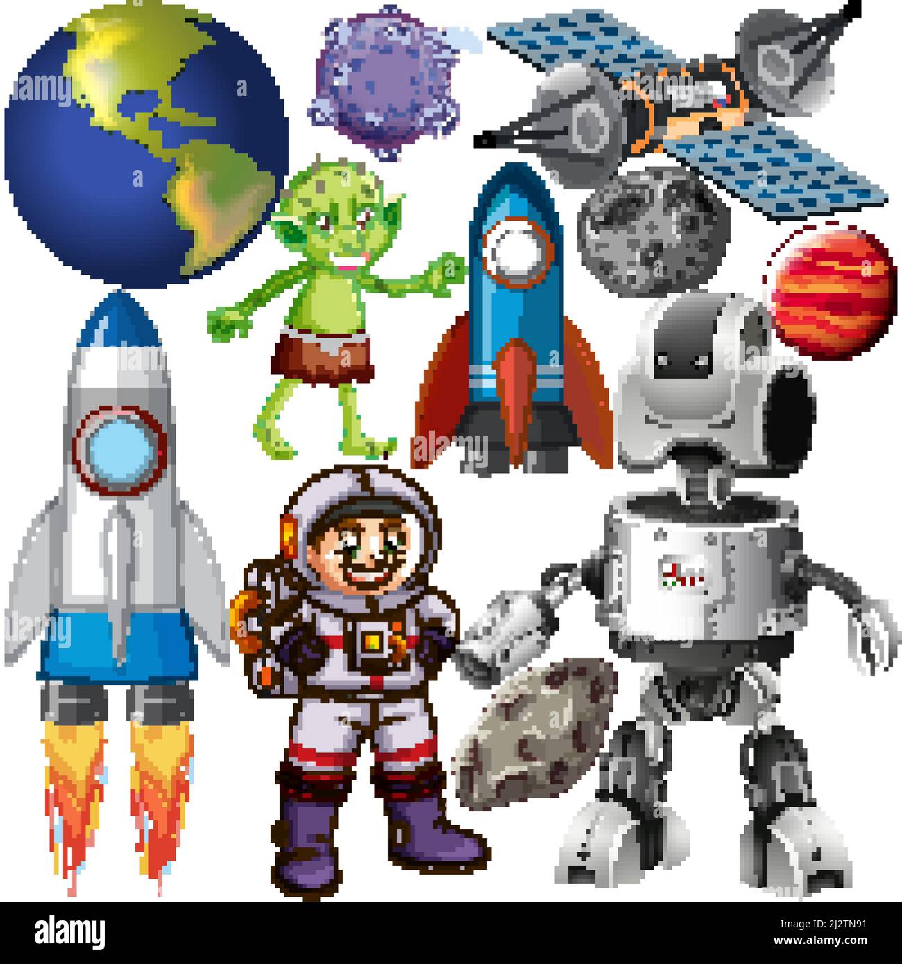 Set of space objects on white background illustration Stock Vector ...