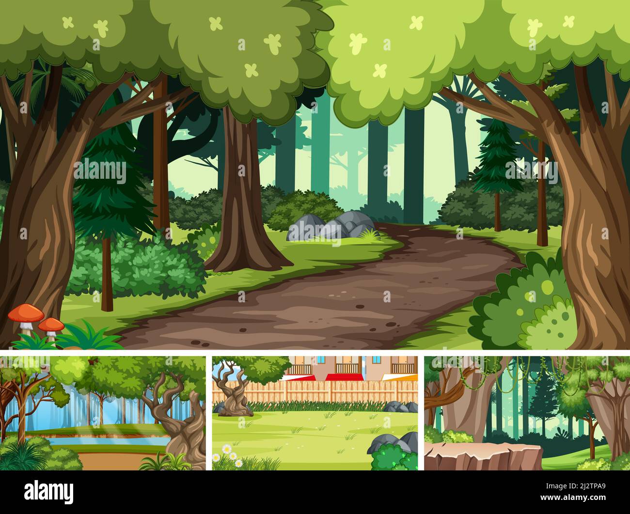 Nature scene with many trees and city illustration Stock Vector Image ...