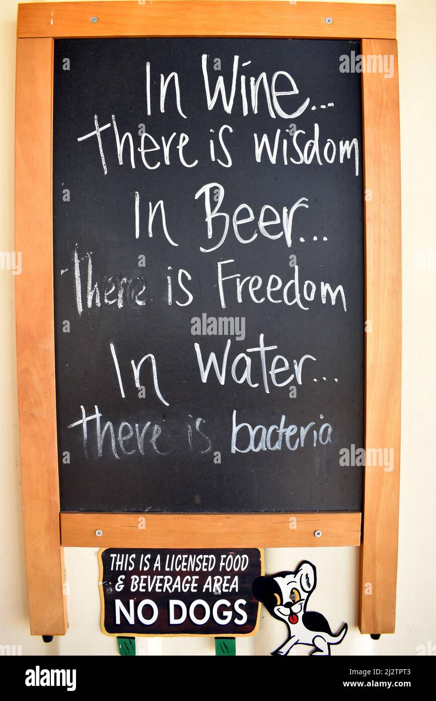Sign on the exterior wall of a hotel with an amusing message Stock ...
