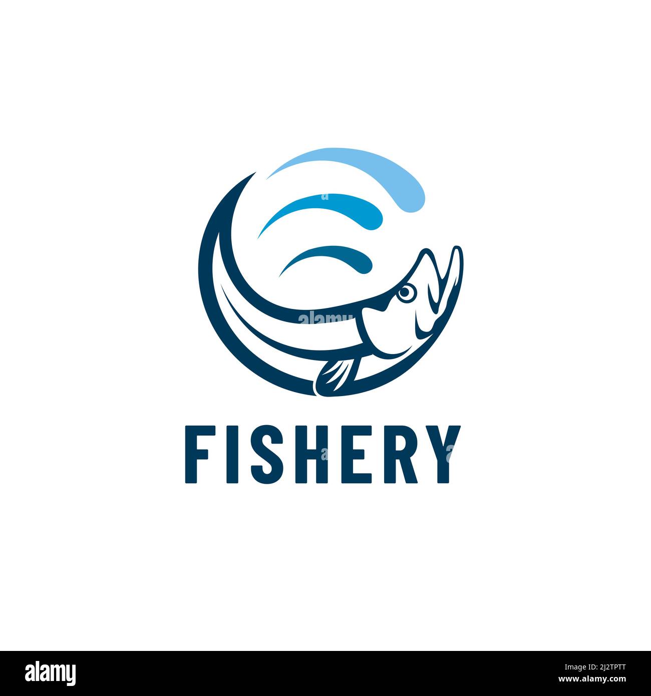 Logo illustration design Fish stroke icon semicircular water symbol Stock Vector