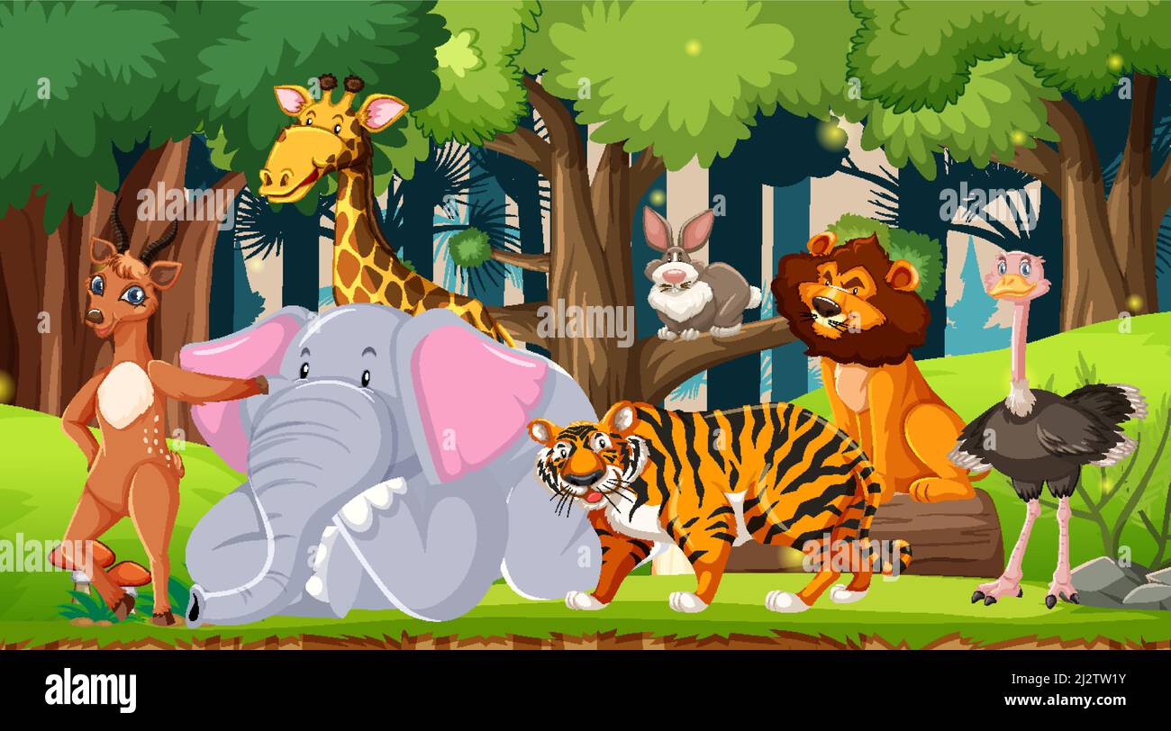 Wild animals in the jungle illustration Stock Vector Image & Art - Alamy