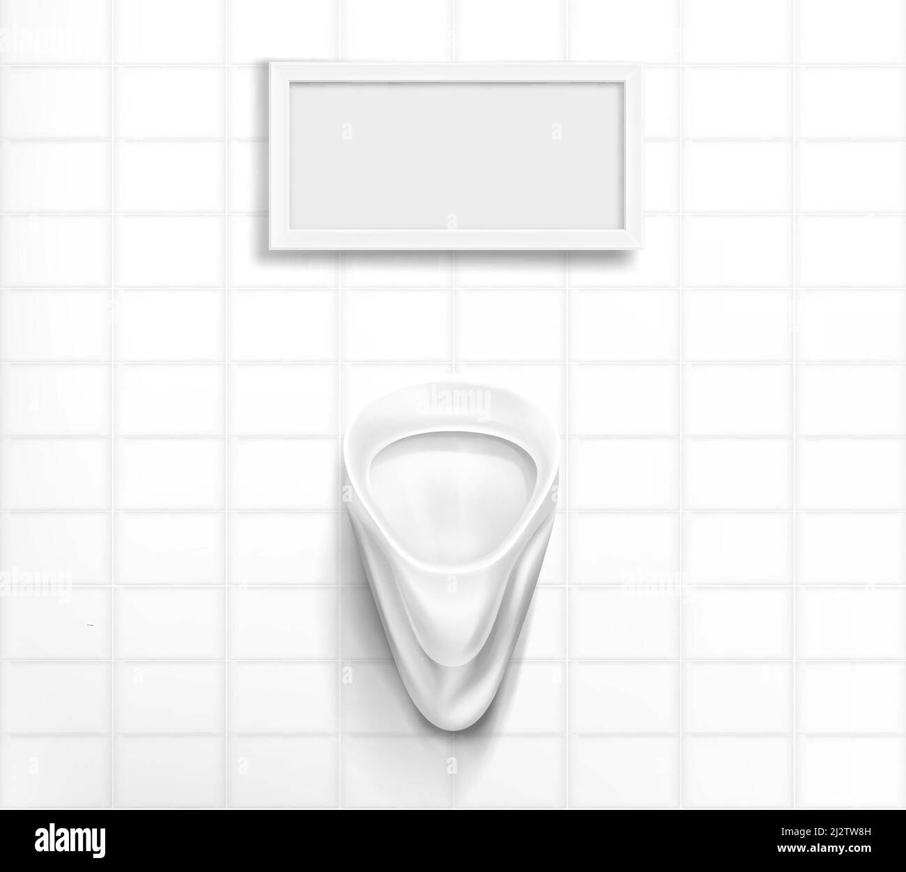 White ceramic urinal in male toilet. Vector realistic interior of