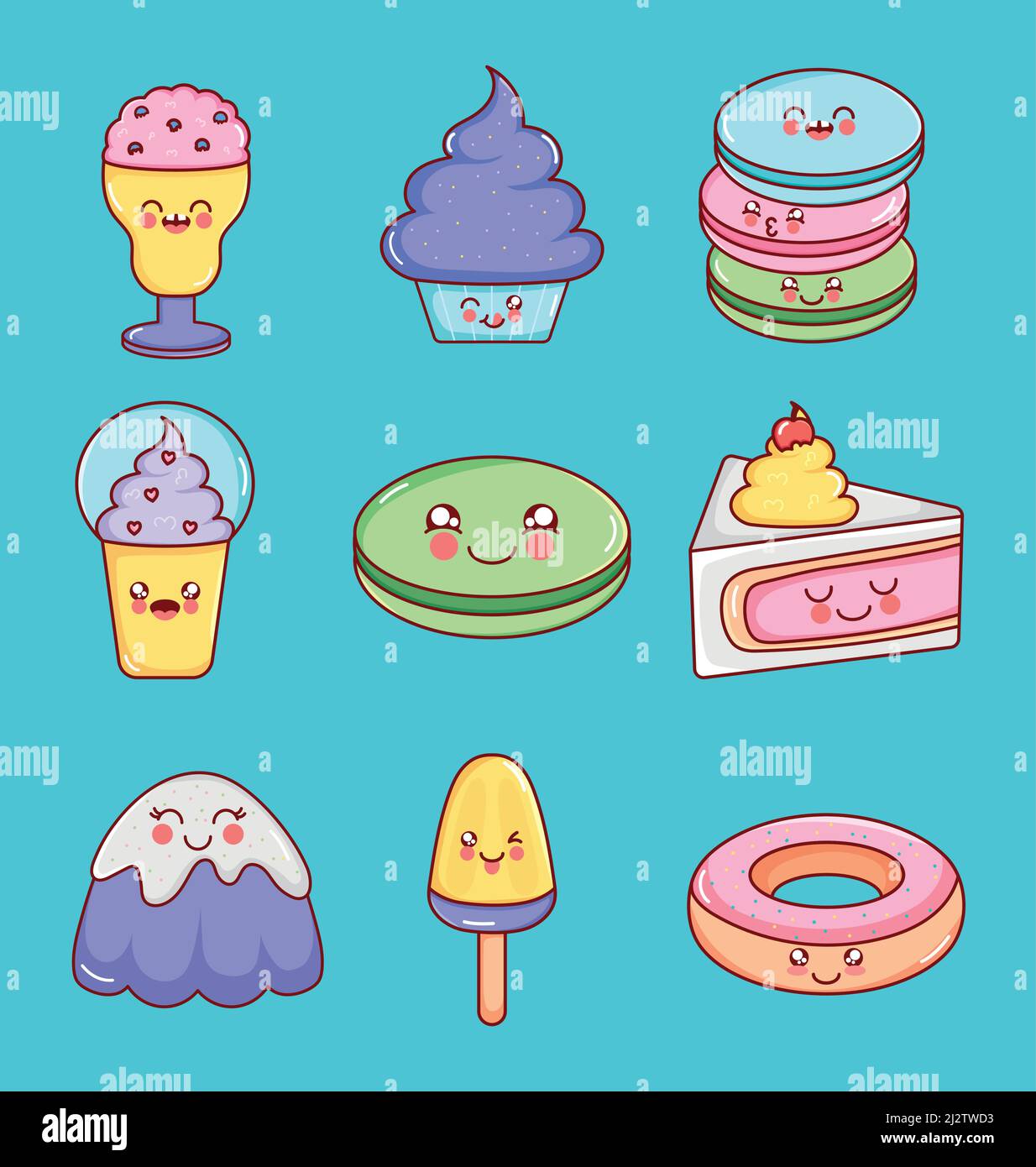 Cute Kawaii Stickers Desserts, Cakes, Ice Cream 18 Printable