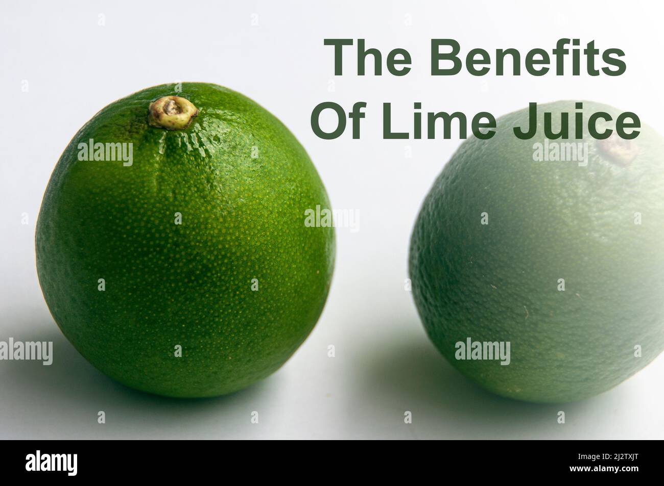 The benefits of lime juice text with limes background. Food concept Stock Photo