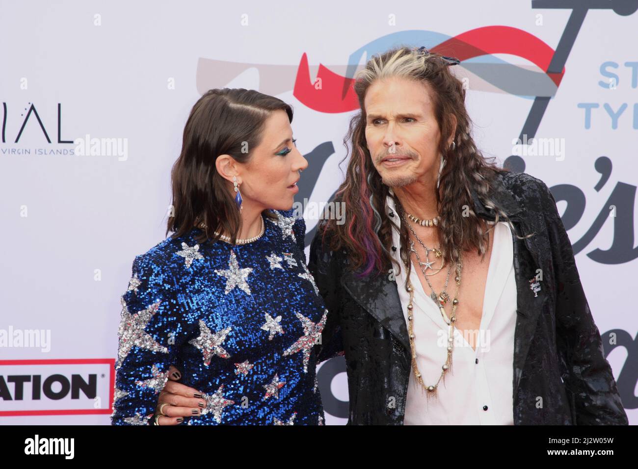 Hollywood, USA. 03rd Apr, 2022. Aimee Preston and Steven Tyler attend the  4th Annual GRAMMY Awards Viewing Party to benefit Janie's Fund at Hollywood  Palladium on April 3, 2022 in Los Angeles,