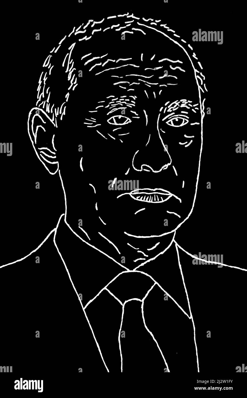 France, Brittany, Dinan on 04/04/2022. Portrait of the President of the Russian Federation Vladimir Putin. Drawing by Martin Bertrand. France, Bretagn Stock Photo