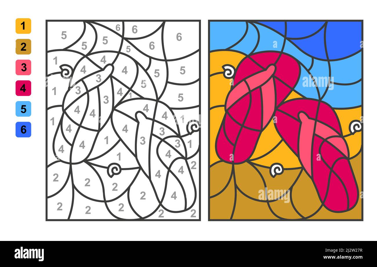 Color by numbers summer vacation. Puzzle game for children education