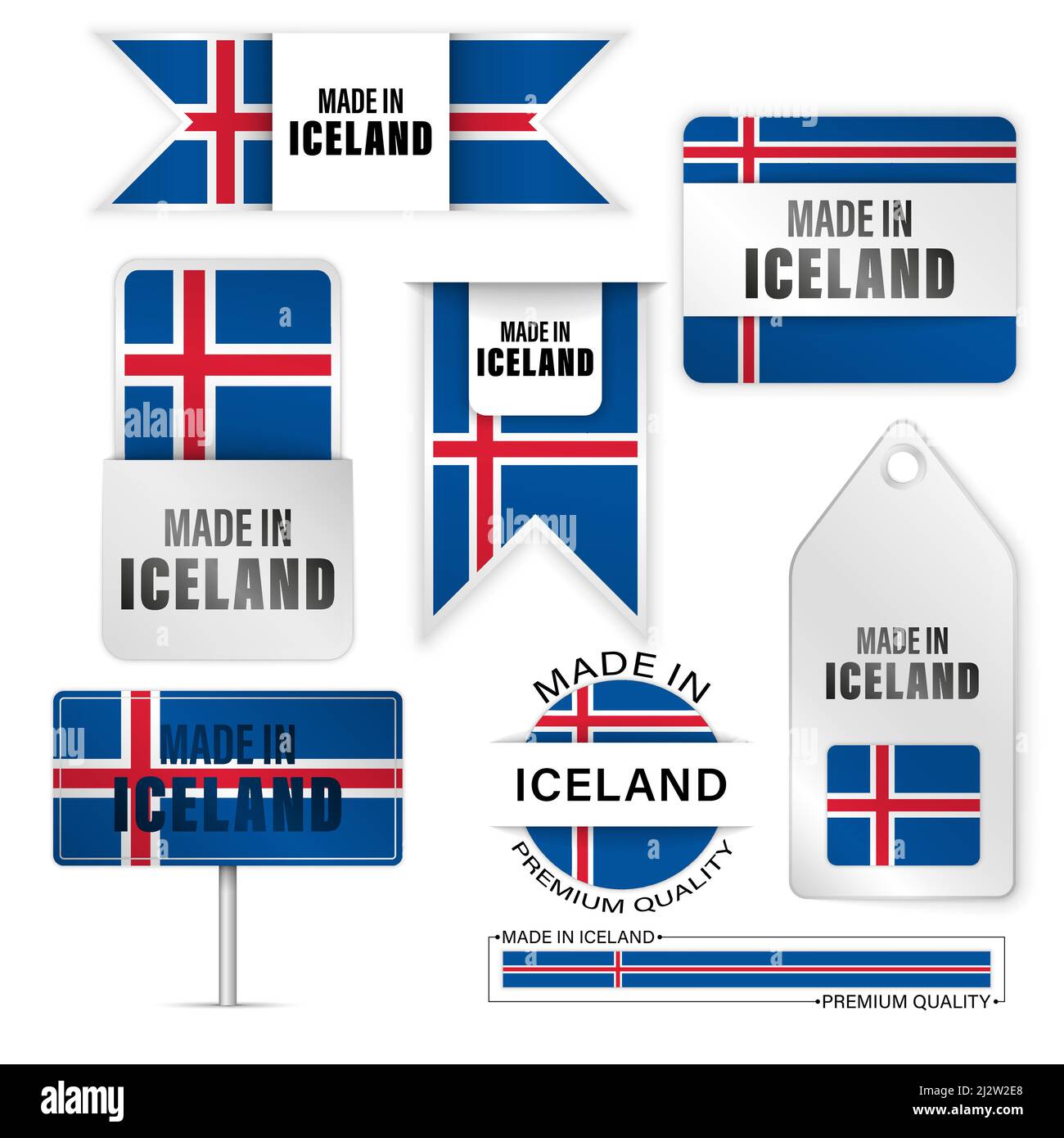 Made in Iceland graphics and labels set. Some elements of impact for the use you want to make of it. Stock Vector