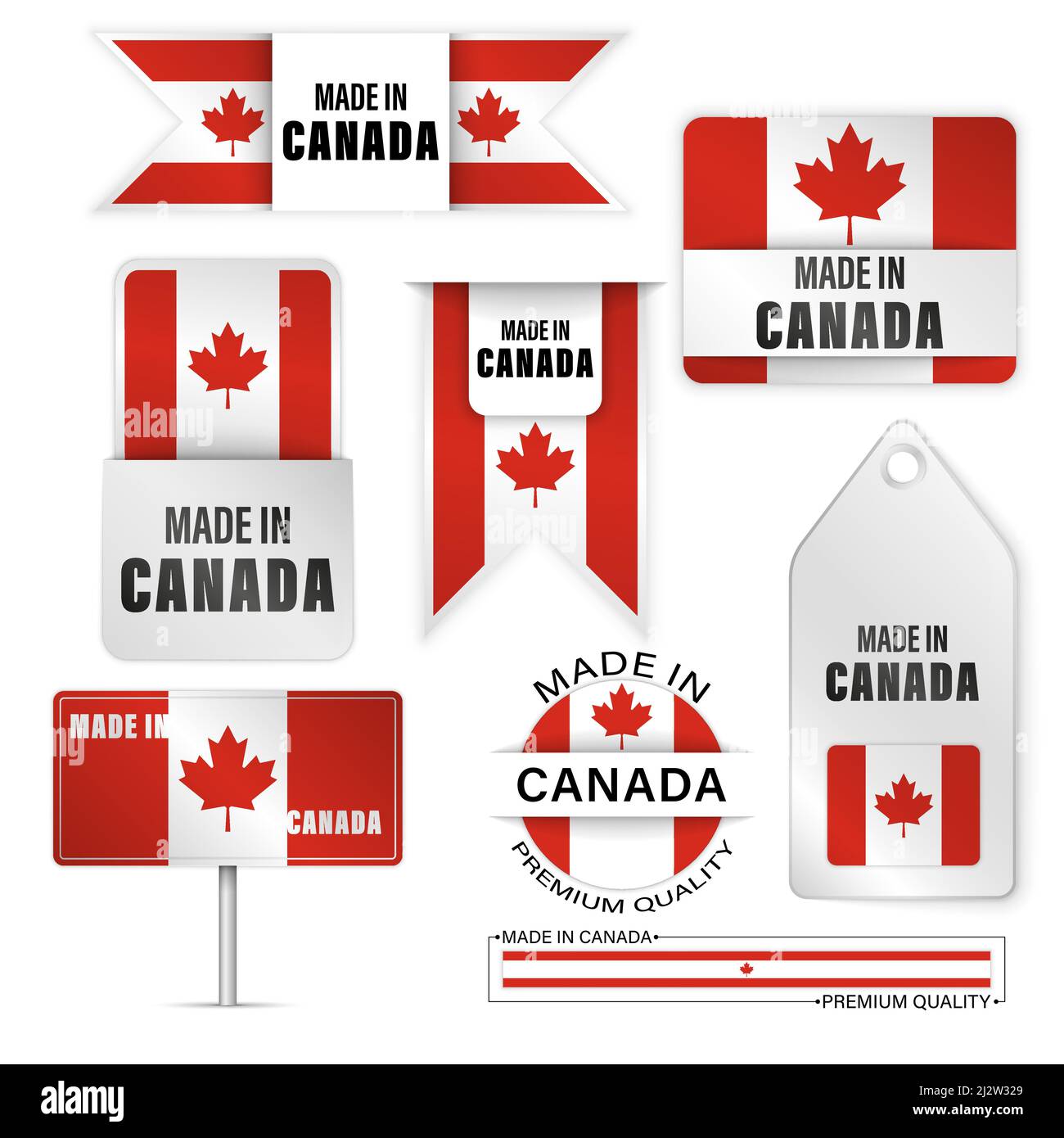 Made in Canada graphics and labels set. Some elements of impact for the use you want to make of it. Stock Vector