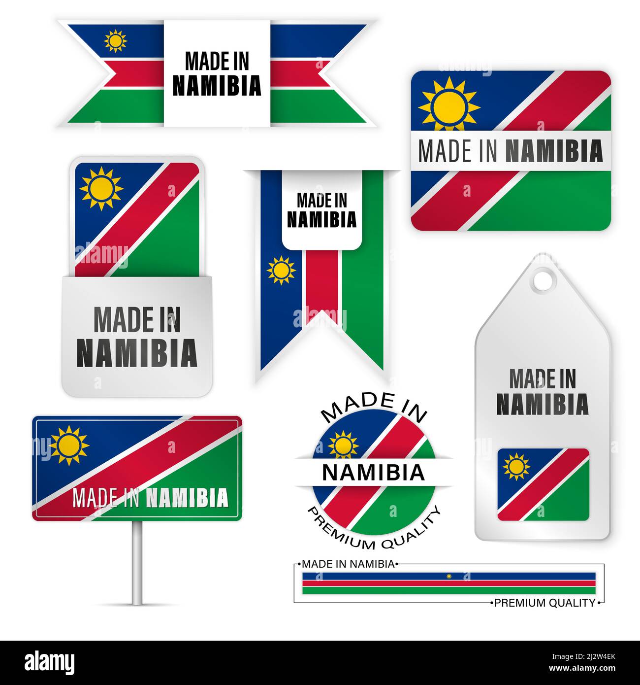 Made in Namibia graphics and labels set. Some elements of impact for the use you want to make of it. Stock Vector