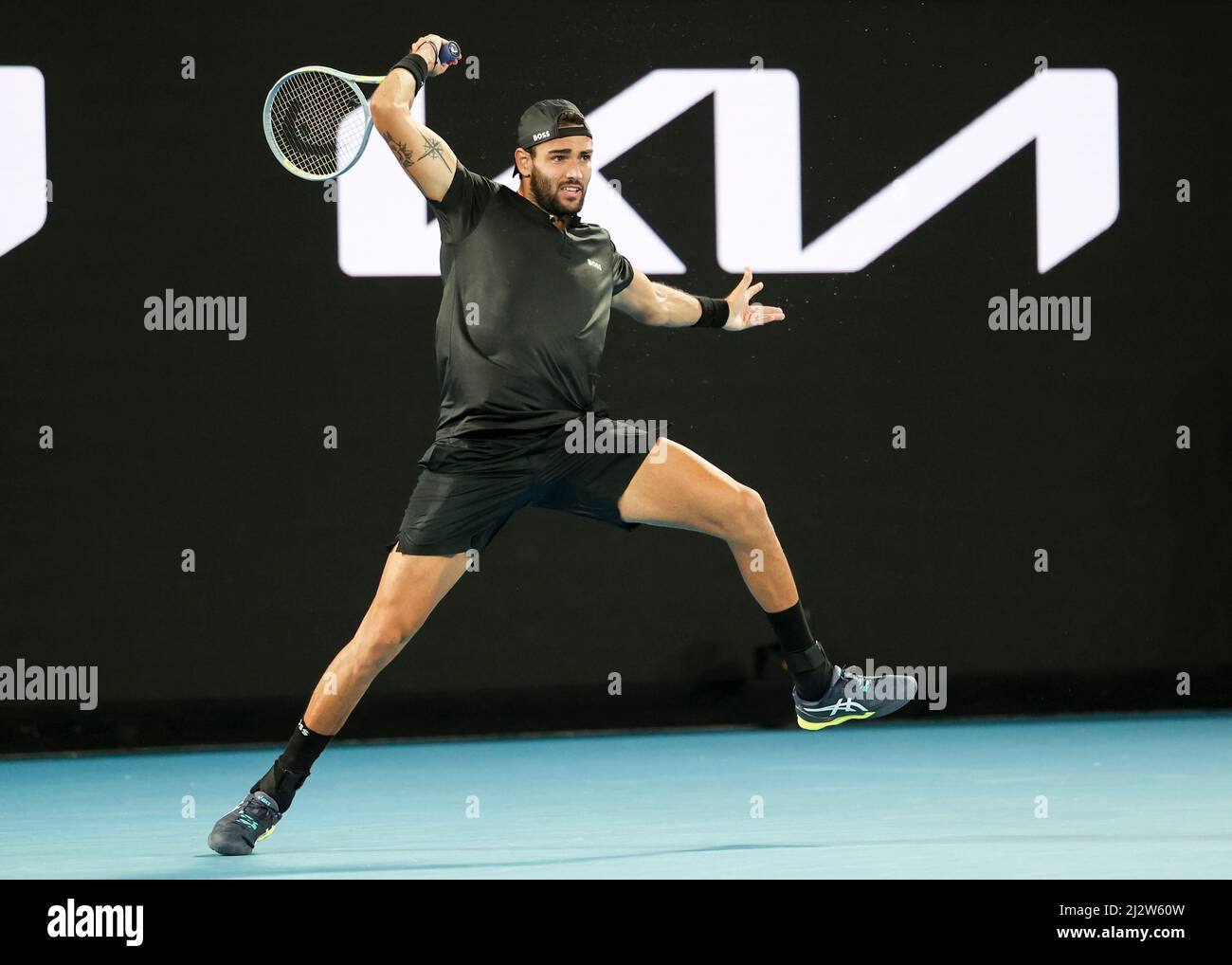 Italian Tennis Player Matteo Berrettini Playing Forehand Shot At italian-tennis-player-matteo-berrettini-playing-forehand-shot-at