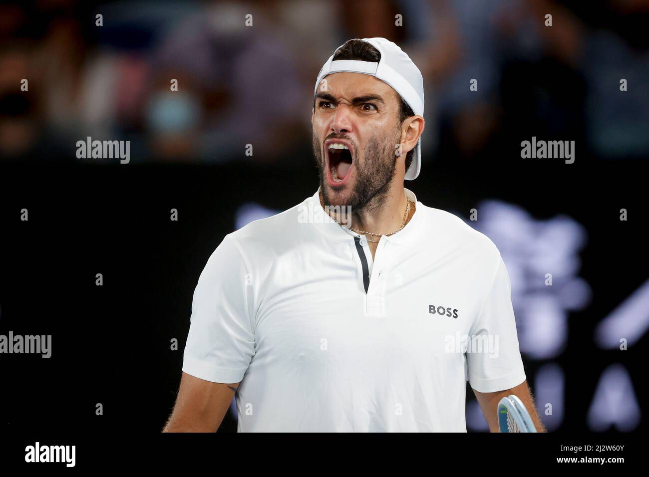 Italian tennis player Matteo Berrettini celebrating during Australian
