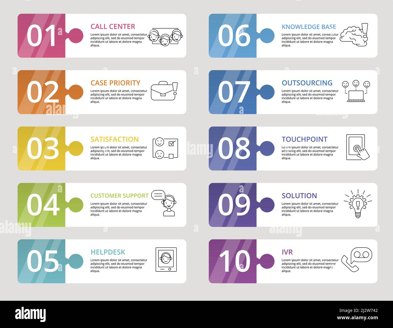 Infographic Customer Service icons vector illustration. 10 colored ...