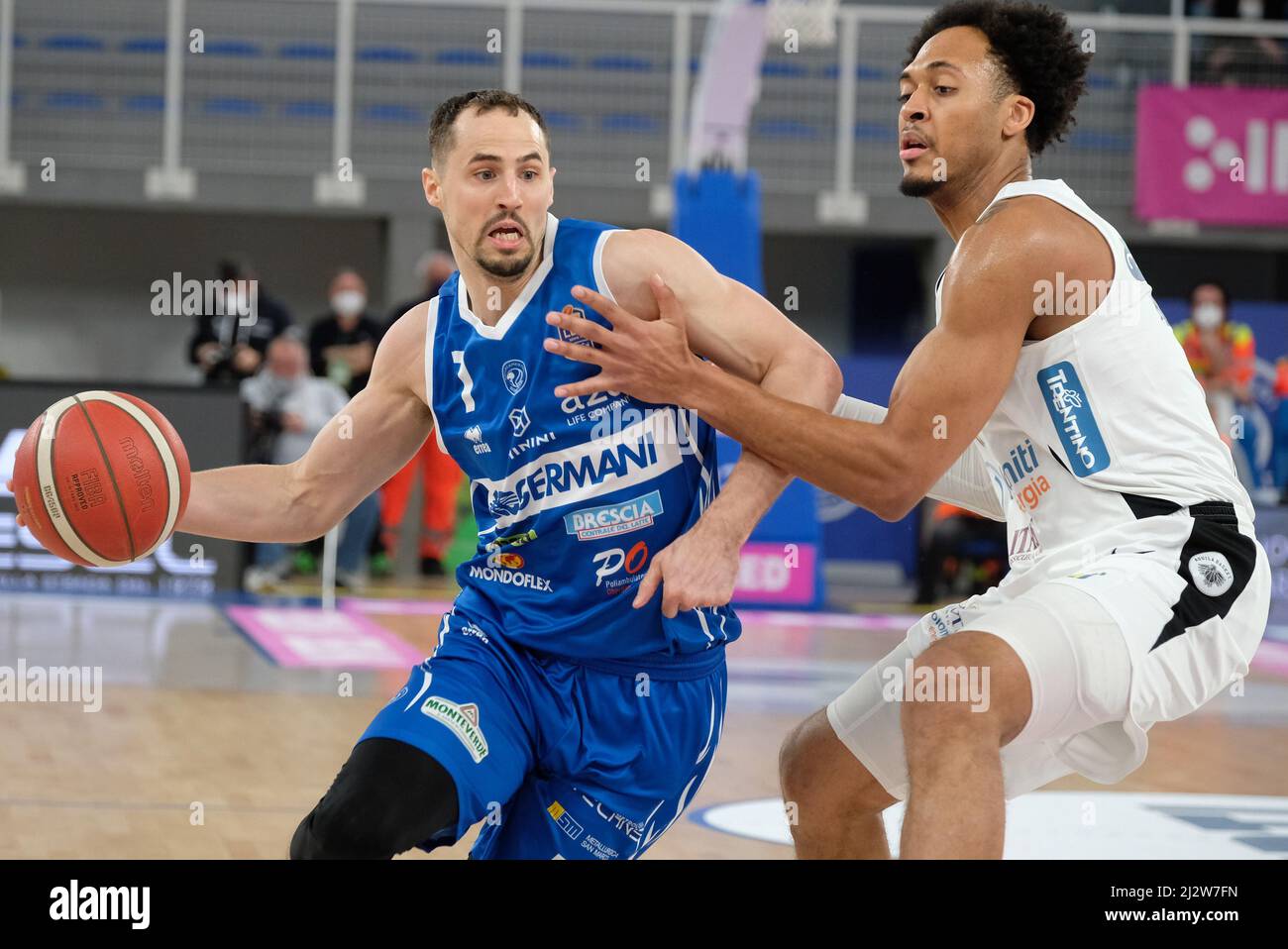 April 3, 2022, Brescia, Italy: Brescia, Italy, Palaleonessa A2A, April 03,  2022, John Petrucelli - Germani Basket Brescia during Germani Brescia vs  Dolomiti Energia Trentino - Italian Basketball A Serie Championship. (Credit