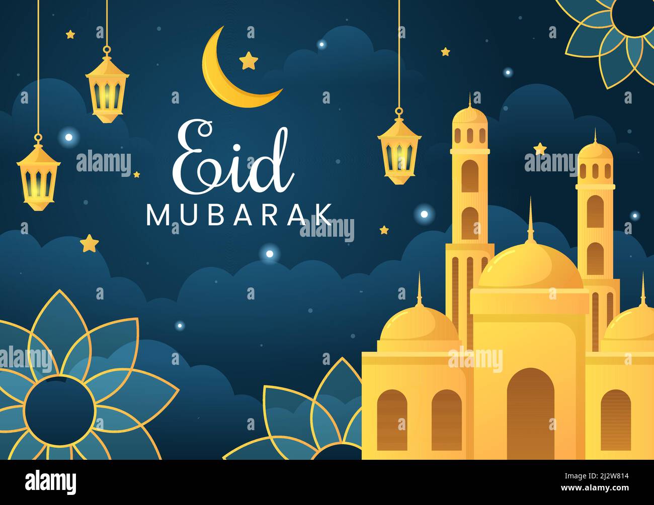 Happy Eid ulFitr Mubarak Background Illustration with Pictures of