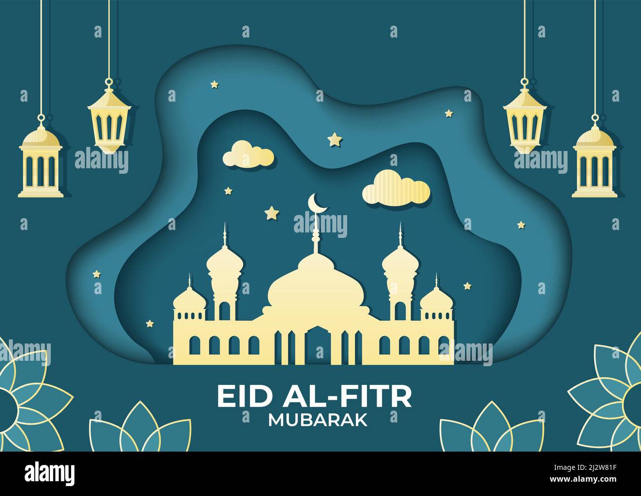 Happy Eid Ul Fitr Mubarak Background Illustration With Pictures Of