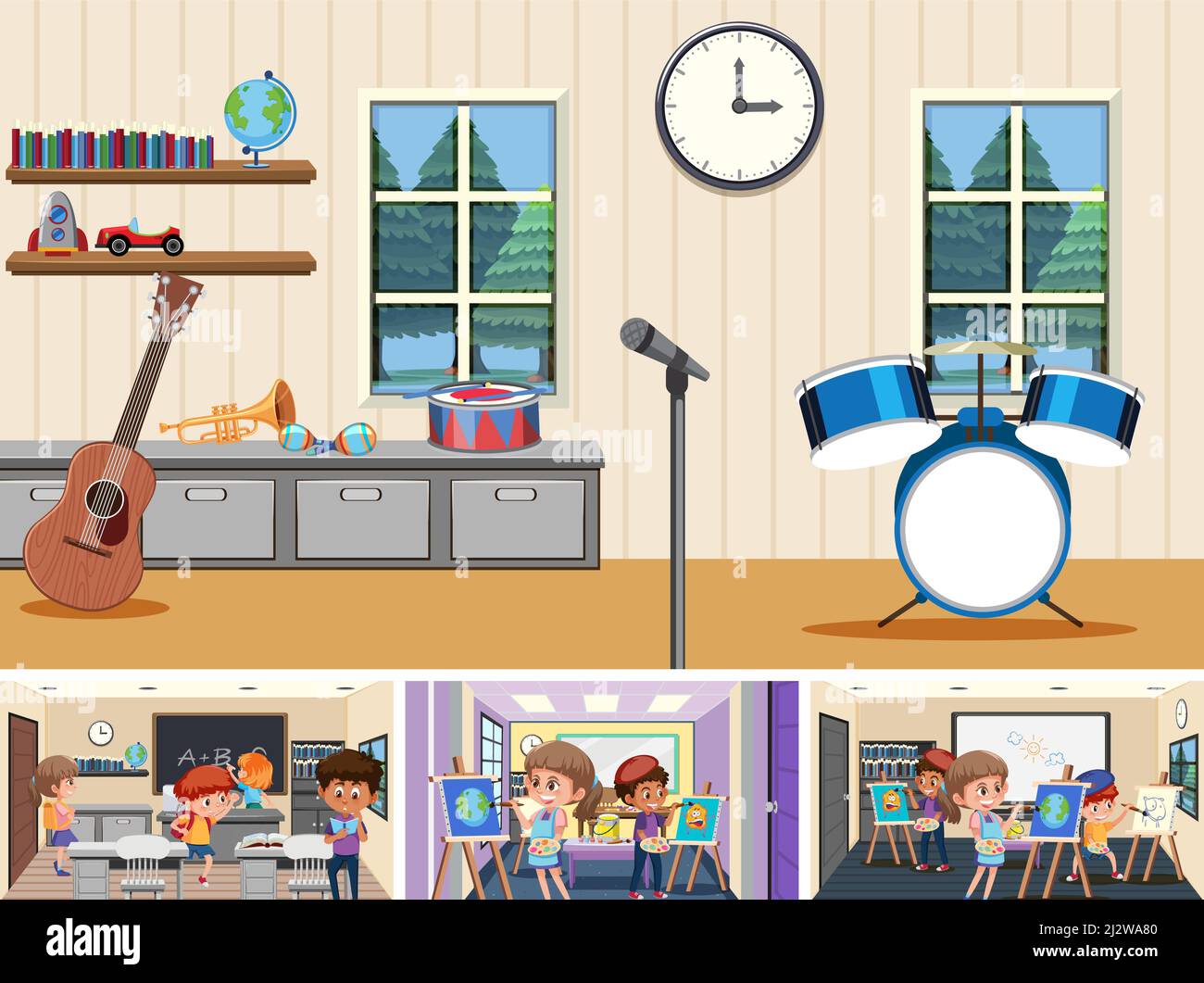 Set of student in the classroom scene illustration Stock Vector Image ...