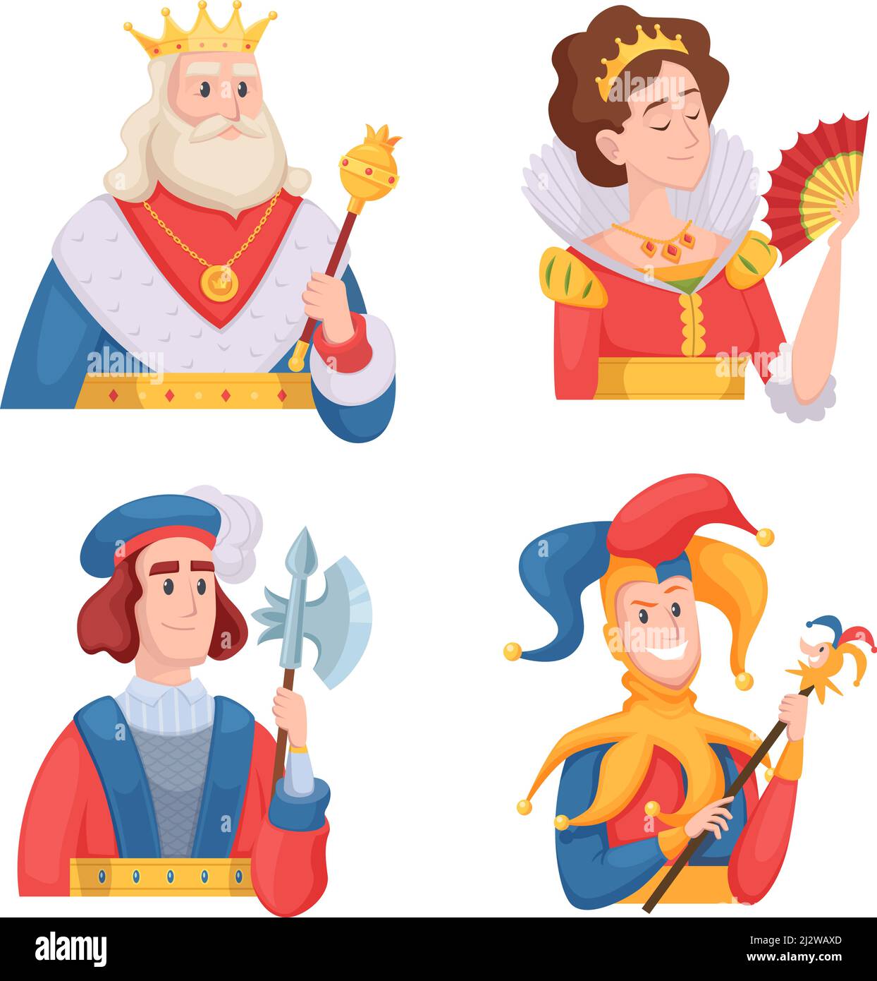 Playing cards characters. Cartoon mascot for game design jack queen king  joker tattoo lucky person men and women exact vector illustrations Stock  Vector Image & Art - Alamy