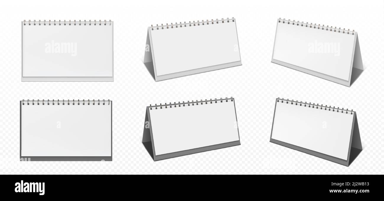 Desktop calendar with spiral and blank pages isolated on transparent