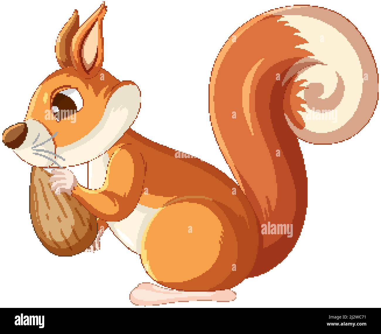Cute cartoon squirrel eating almond on white background illustration