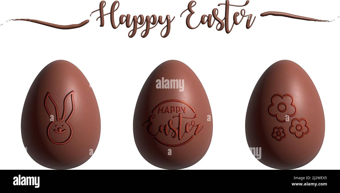 Decorated Chocolate Eggs 3D Render Set on white Stock Vector