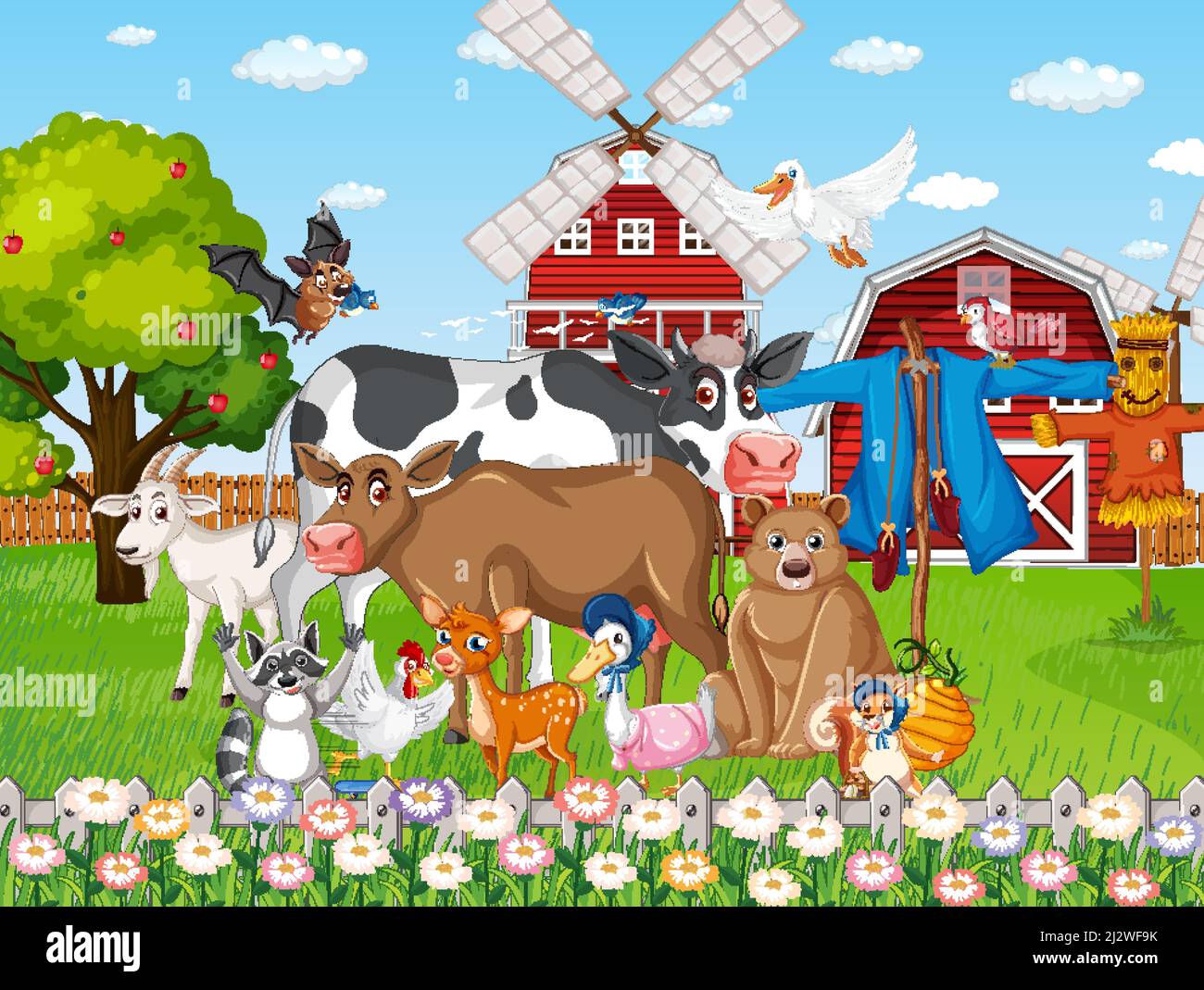 Scene with animals in the farm illustration Stock Vector Image & Art ...