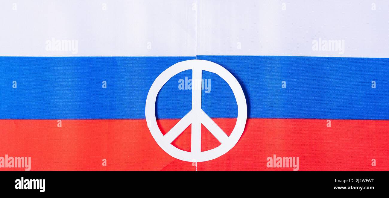 Support for Russia in the war, symbol of peace with flag of Russia. Pray, No war, stop war and stand with Russia concepts Stock Photo
