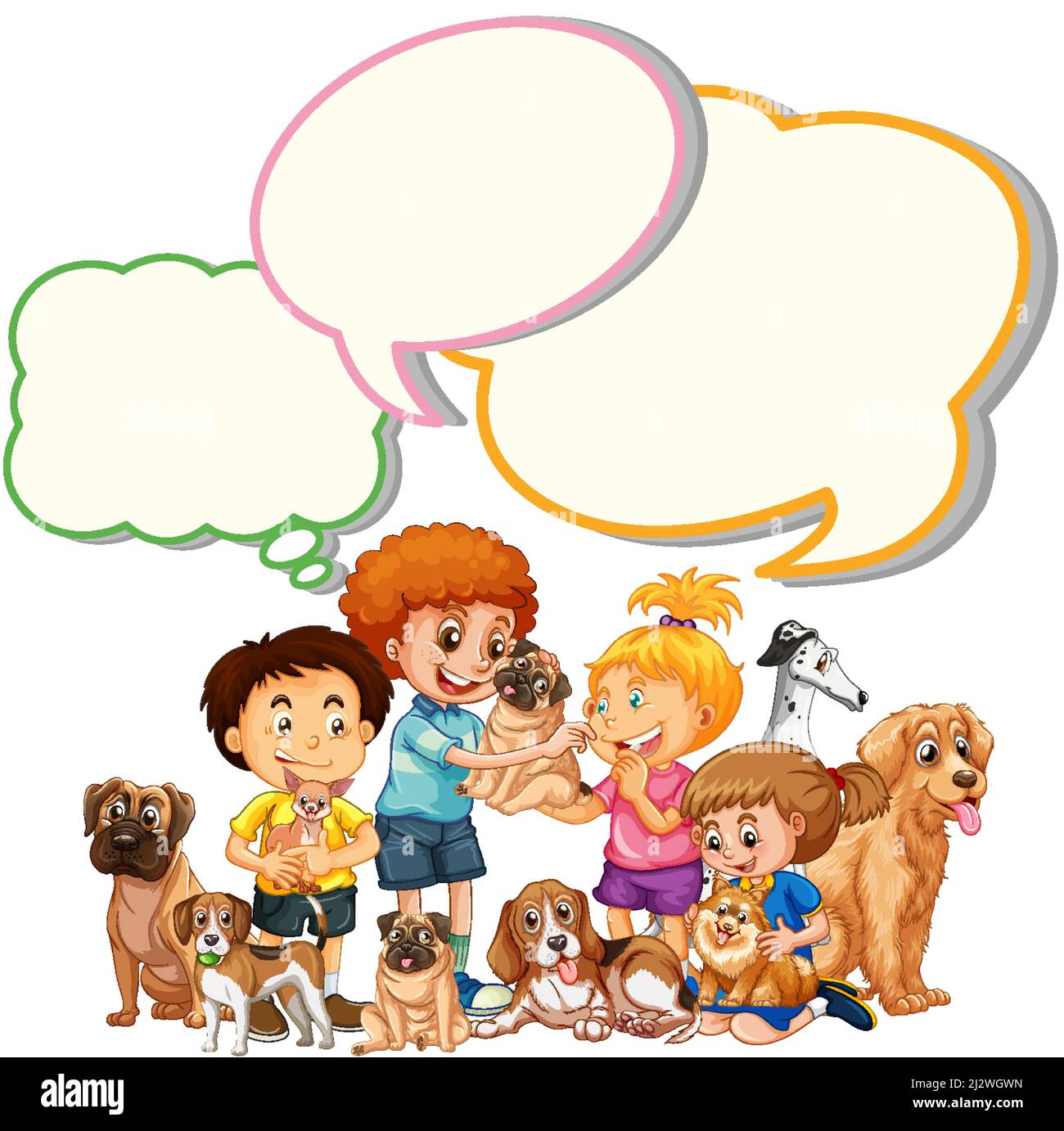 Speech bubble template with kids and pets illustration Stock Vector ...