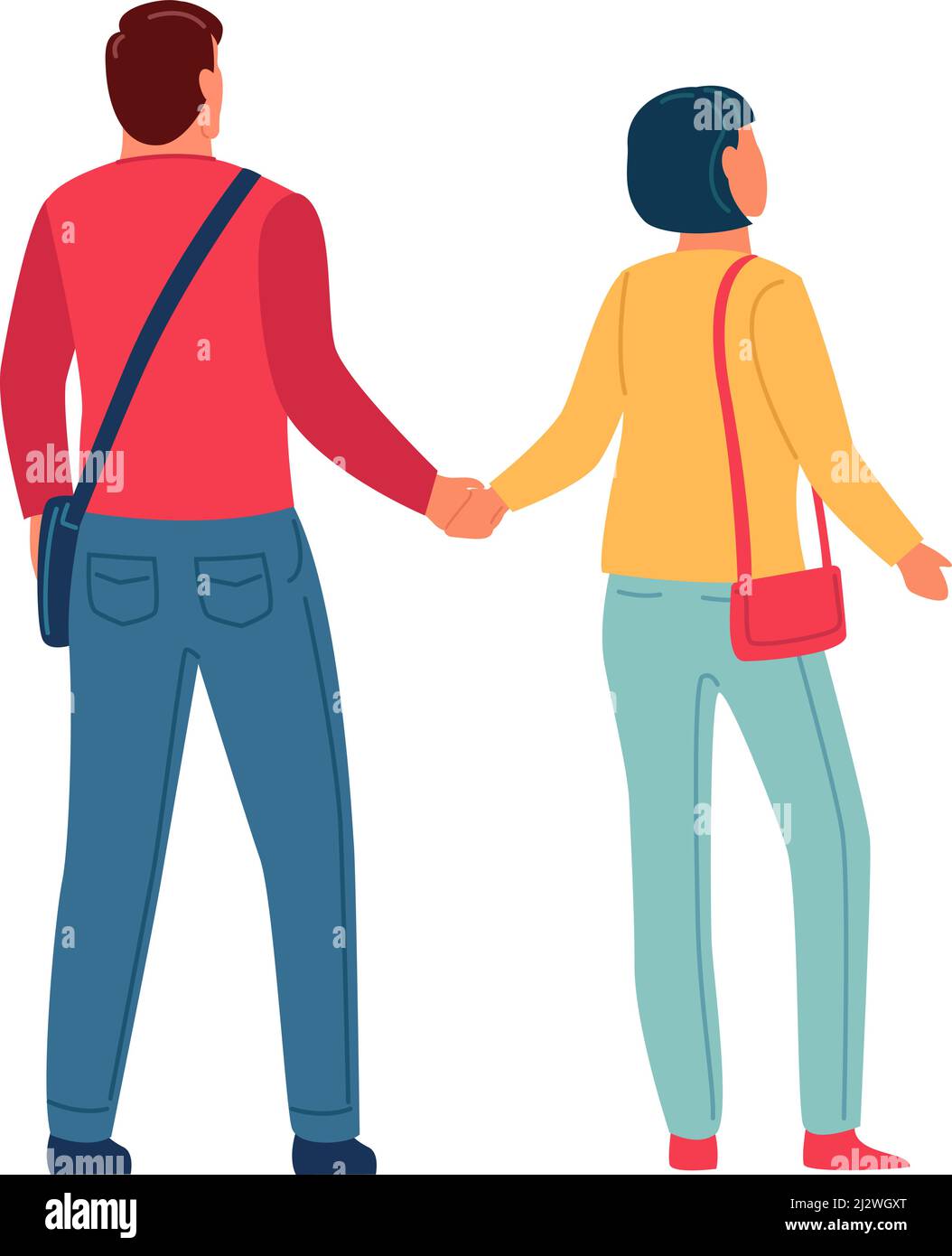 Man and woman holding hands. Happy couple back view Stock Vector Image ...