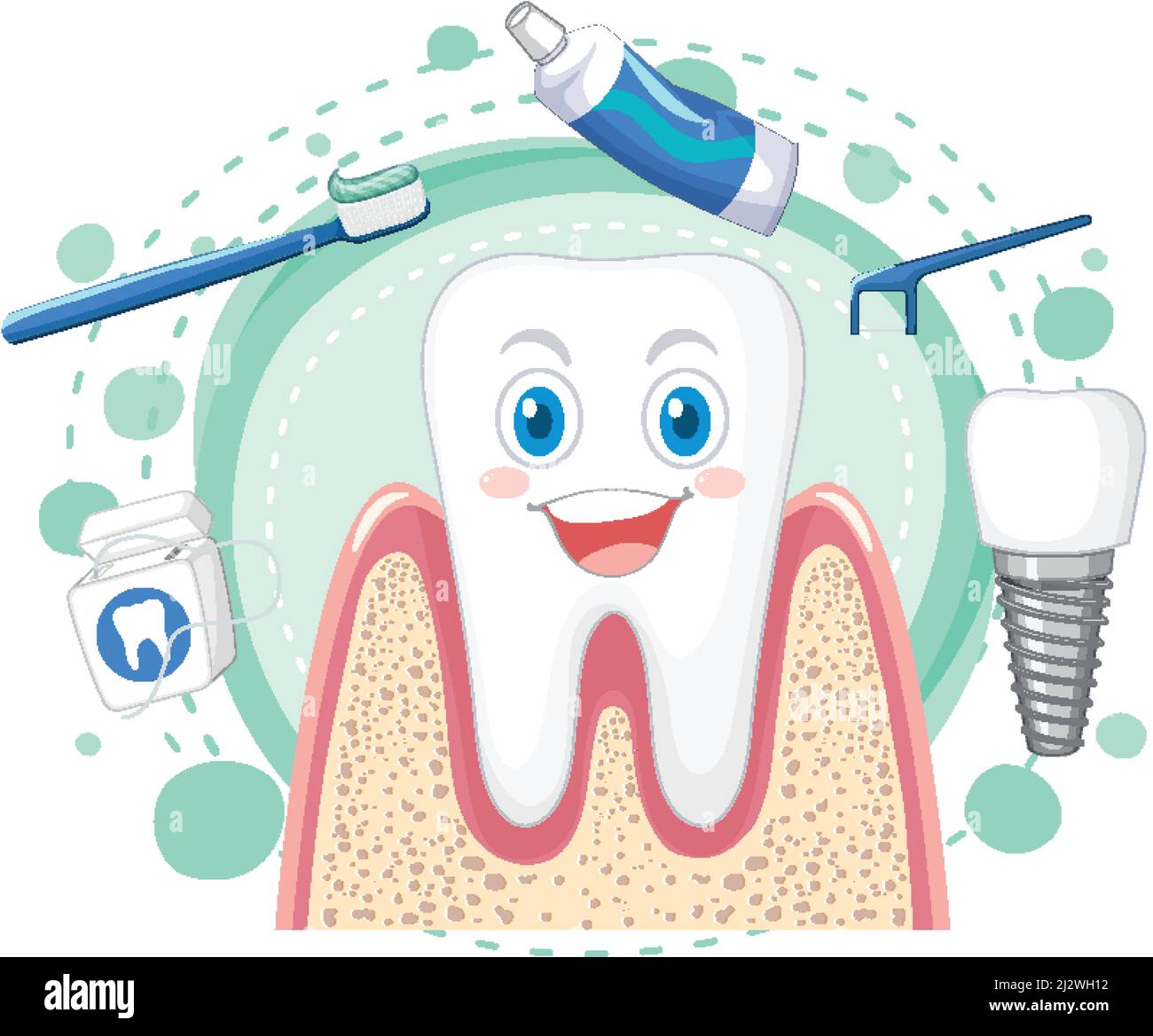 Happy tooth with dental cleaning equipment illustration Stock Vector ...