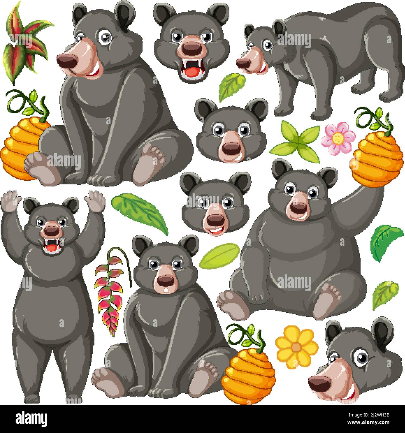 Seamless pattern with cute black bears illustration Stock Vector Image ...