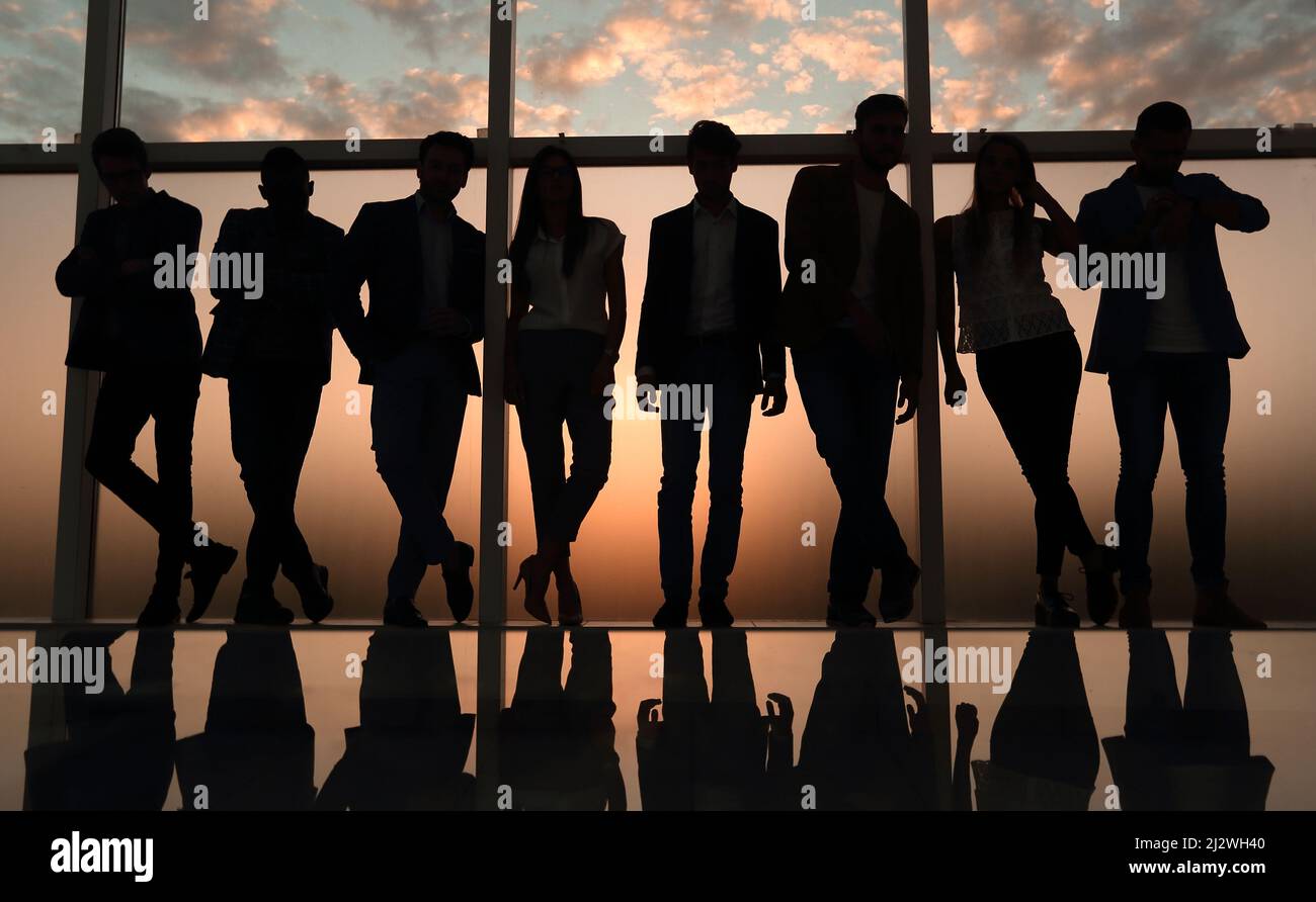 silhouette of a business team standing next to the office window Stock ...