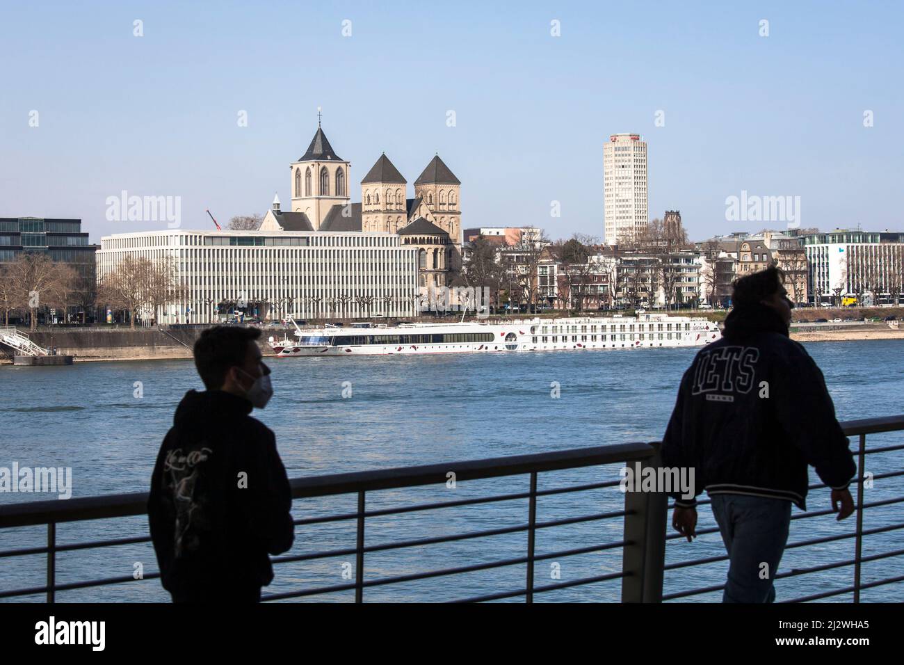 view over the river Rhine to the Institut der deutschen Wirtschaft Koeln or Cologne Institute for Economic Research at the street Konrad-Adenauer-Ufer Stock Photo