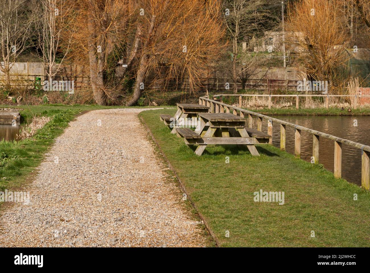 Beautiful empty alley benches hi-res stock photography and images - Alamy