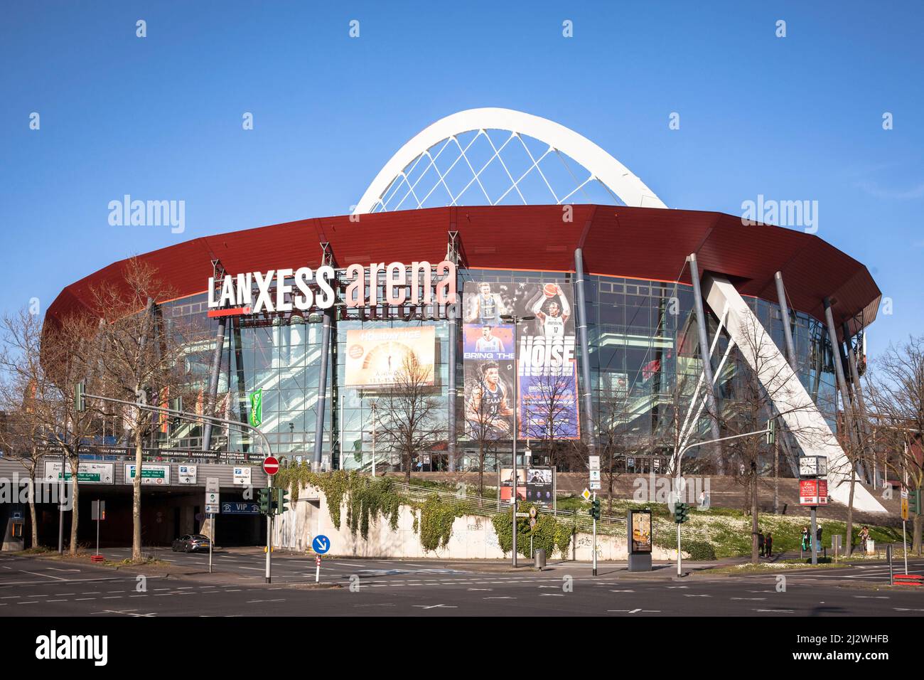 the Lanxess Arena in the town district Deutz, Cologne, Germany. die Lanxess Arena im Stadtteil Deutz, Koeln, Deutschland. Stock Photo
