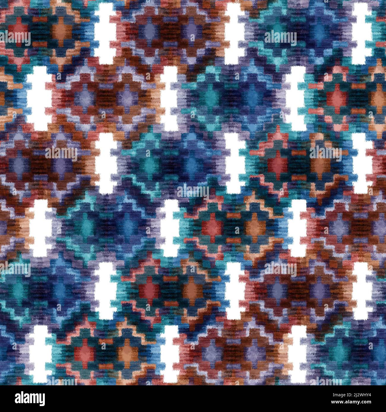 Seamless Multicolour textured African Rug Pattern white Background