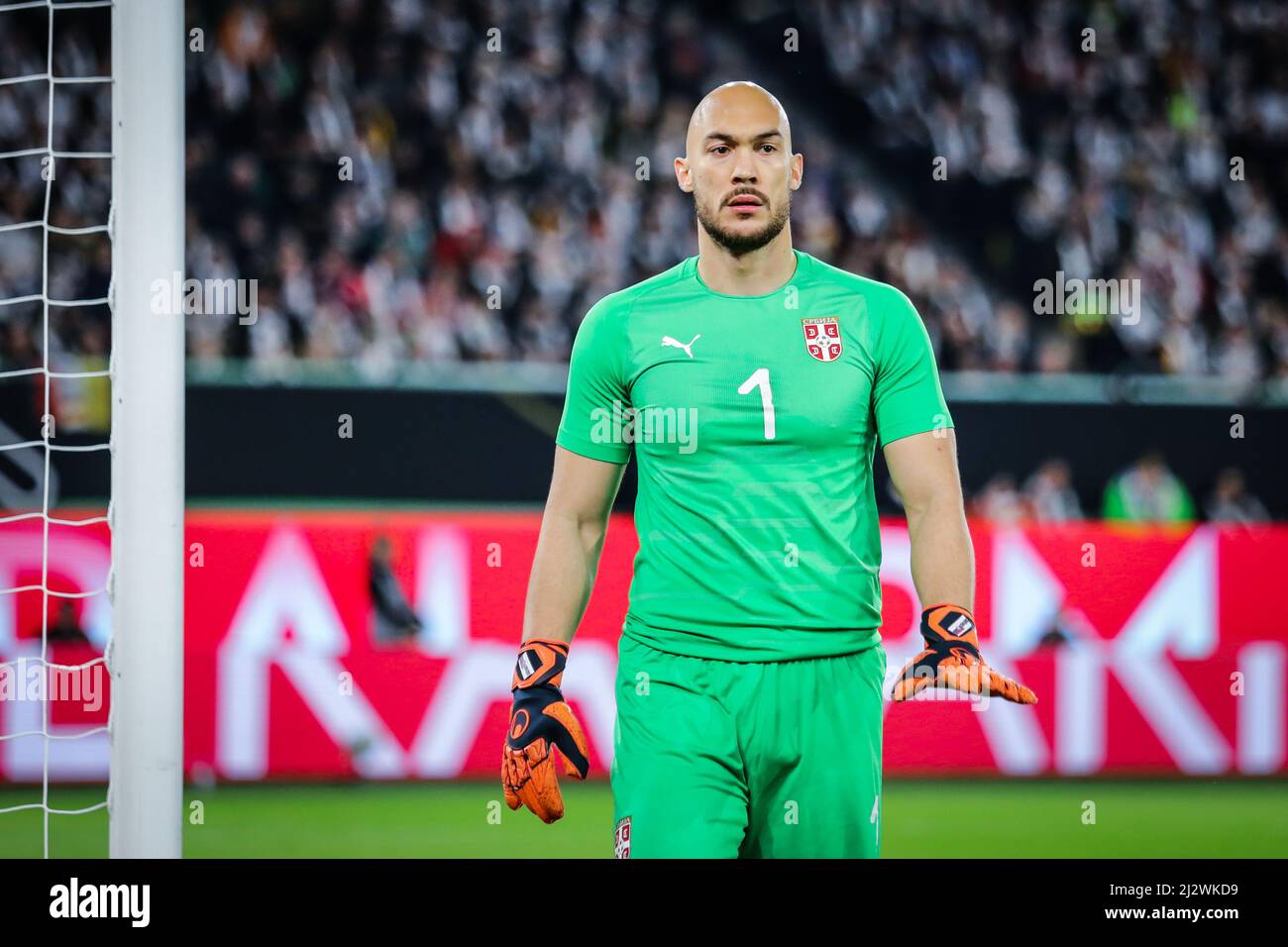 Wolfsburg, Germany, March 20, 2019: Serbian goalkeeper Marko Dmitrovic during the international friendly match between Germany and Serbia Stock Photo