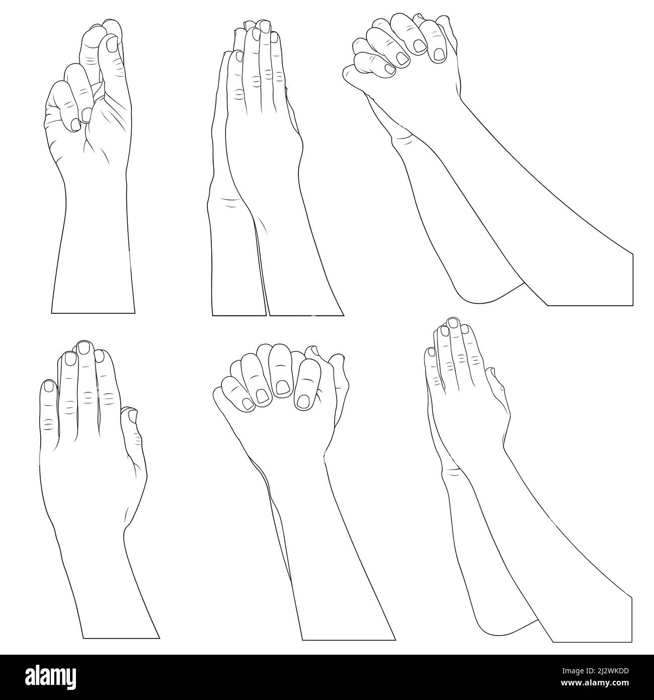 Collection of different praying hands illustration isolated on white Stock Photo